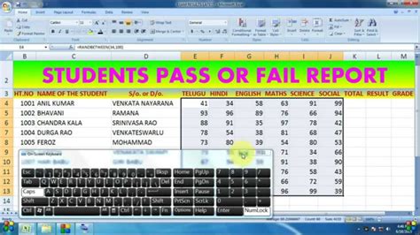 Students Mark List And Results By Using Excel If Condition And Vlookup