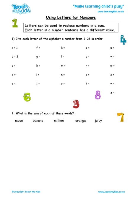 Using Letters To Represent Numbers Worksheet Pdf
