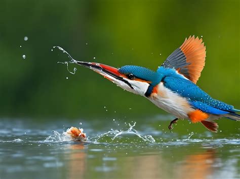Premium Ai Image Photo Of Kingfisher Emerging From The Water Catching
