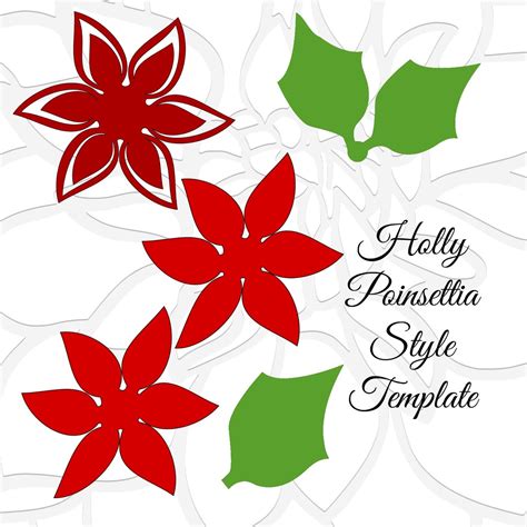 Small Holly Style Poinsettia Paper Flower Template Catching Colorflies