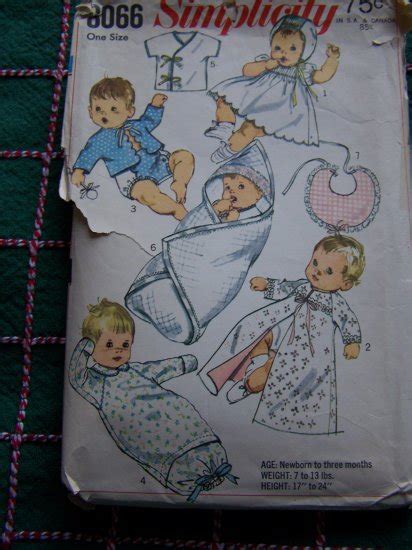 Vintage 1960s Newborn 3 Months Baby Layette Sewing Pattern Infant 8066