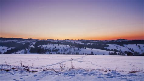 Field Snow Winter Sunset 4k Hd Wallpaper