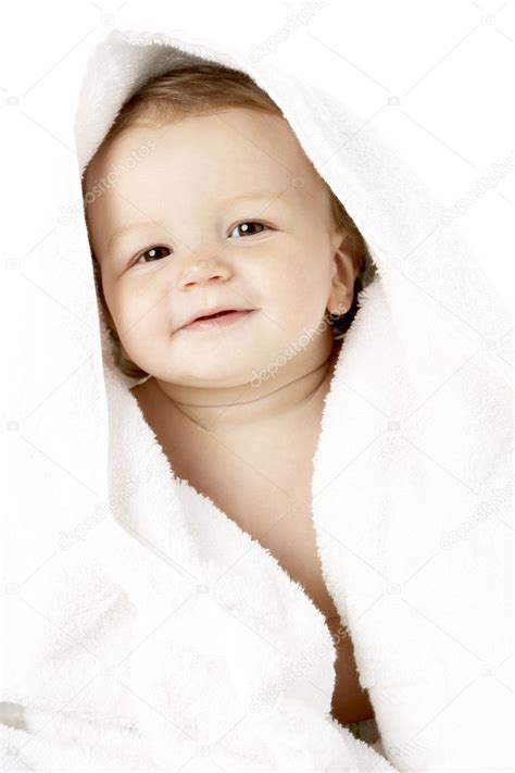 Studio Portrait Of Baby Boy Wrapped In Towel — Stock Photo