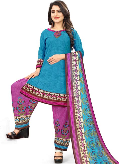 Blue Printed Casual Punjabi Suit Buy Online
