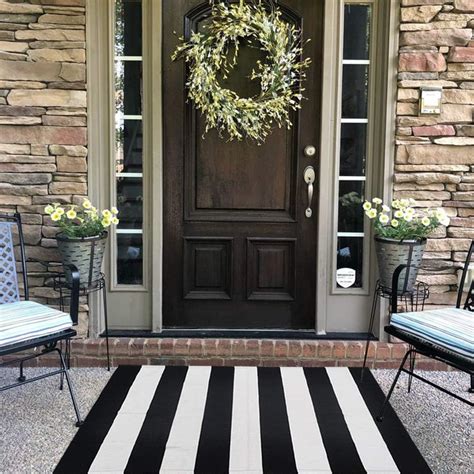 Amazon Com Black And White Striped Outdoor Rug X Inches Front Door Mat Hand Woven Cotton