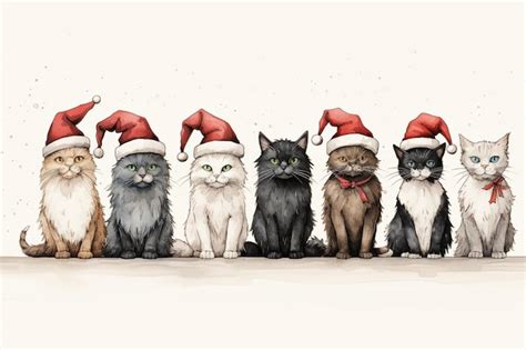 Premium Ai Image There Are Five Cats Wearing Santa Hats Sitting On A