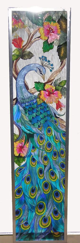 Spectacular Peacock Stained Glass Window Panel Ebay