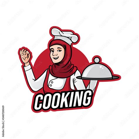 Woman Wearing Hijab Chef Cooking Mascot Template Stock Vector Adobe Stock