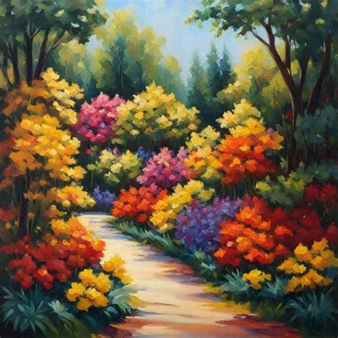 Vibrant Oil Painting Of A Lush Garden Rich And Vari