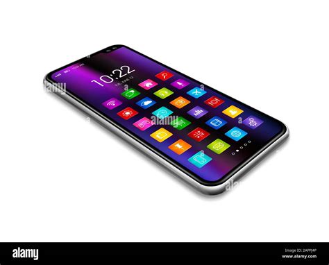 All Screen Digital Realistic Smartphone With Colorful Icon Set Isolated