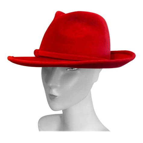 Original 1960s Red Fedora Style Hat Designed By Marida For Sale At