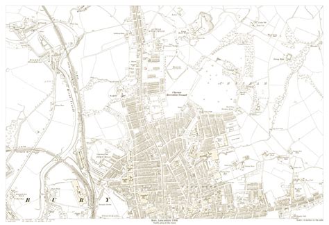 An Old Map Of The Bury North Area Lancashire In 1908 As An Instant