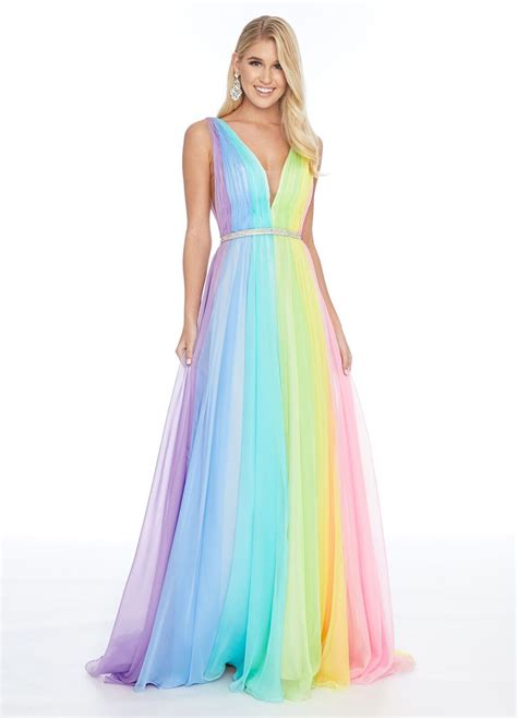 Ashley Lauren Pastel Rainbow Prom Dress Formal Chiffon Pageant Gown Rainbow Prom Dress