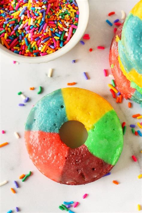 Baked Cake Mix Rainbow Donuts The Three Snackateers