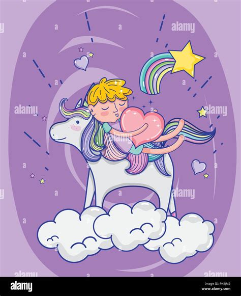 Boy And Unicorn Cute Cartoons Stock Vector Image And Art Alamy