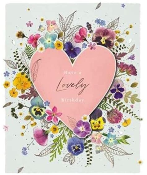 Lovely Birthday Floral Heart Embellished Birthday Greeting Card Cards