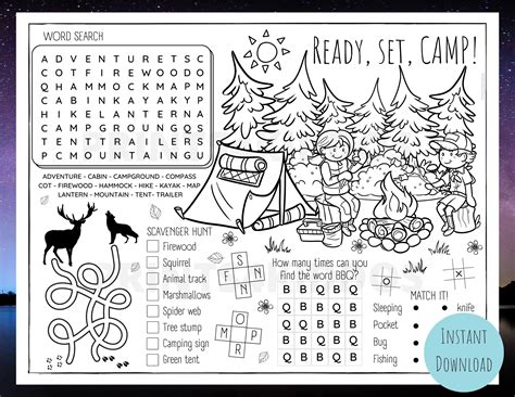 Camping Wildlife Camping Worksheet Coloring And Activity Etsy Uk