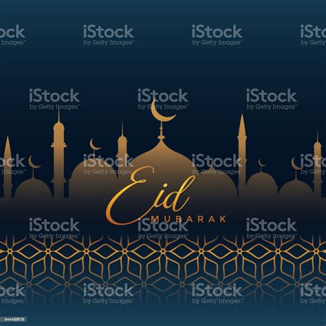 Salam Idul Fitri Dengan Siluet Masjid Dan Pola Islam Ilustrasi Stok