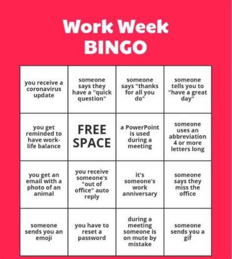 Work Week Virtual Bingo Cards 30 Unique Virtual Bingo Cards Etsy