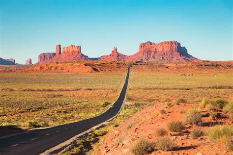 Classic Highway View In Monument Valley At Sunset Usa Stock Photo
