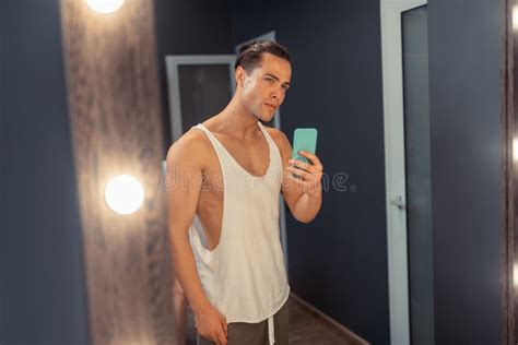 Nice Attractive Man Taking A Selfie In The Mirror Stock Image Image Of Attractive Handsome