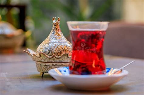 Traditional Tulip Shaped Glass Of Turkish Mulberry Tea Or Chai