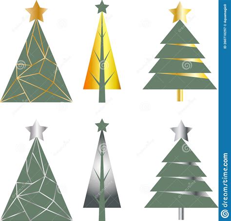 Set Of Abstract Christmas Trees Made Of Metal Gradients Stock Vector