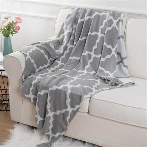 Soft Knitted Geometric Patterns With Tassel Knot Throw Blanket 50 By