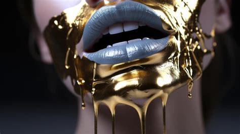 Premium Photo Lipstick Dripping Paint Drips Lipgloss Dripping From Lips Liquid Gold Metallic