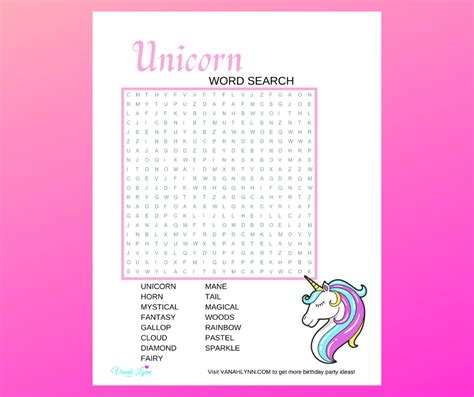 Free Unicorn Word Search Printable Unicorn Themed Activity Sheet