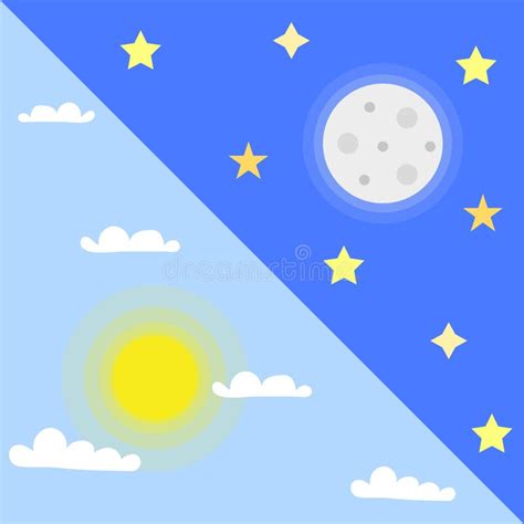 Flat Icon With Day Night Cartoon Dark Sky Background Star Icon