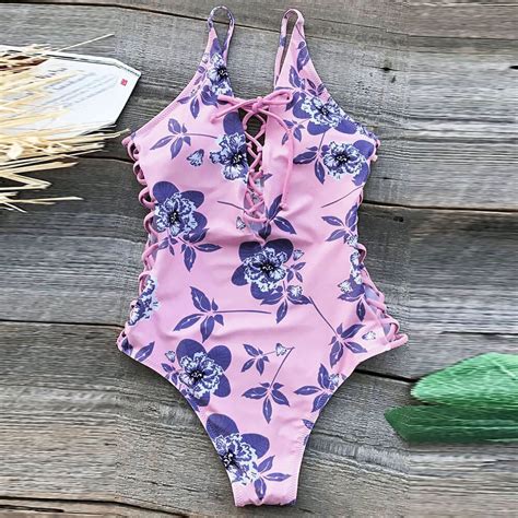 Swimwear Women One Piece Swimsuit Sexy Pink Bikini Floral Print
