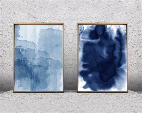 Abstract Watercolor Set Blue Painting Abstract Art Minimalist Etsy