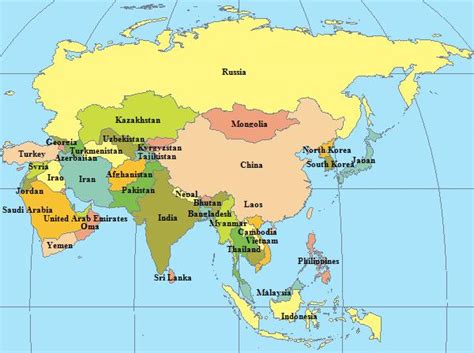 Asia Continent Map With Countries
