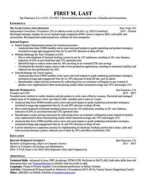 professional ats resume templates  experienced hires  college