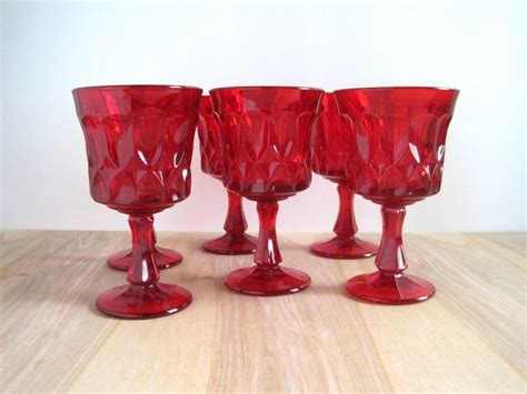 Vintage Ruby Glass Water Goblets Red Glasses Set Of 6