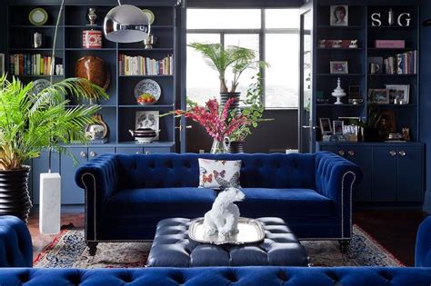 blue velvet sofa living room house ideas design minimalist