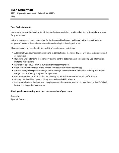 Clinical Application Specialist Cover Letter Velvet Jobs