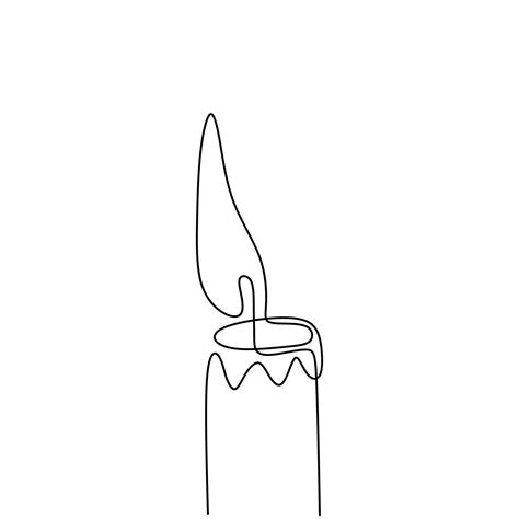 One Continuous Line Drawing Of Candle Lighted Burning Fire And Melting