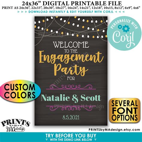 Engagement Party Sign Welcome Sign Custom Printable 24x36 Etsy