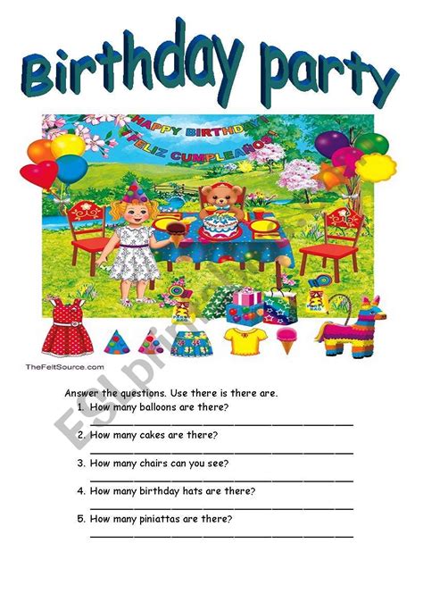 Birthday Party Esl Worksheet By Gali100