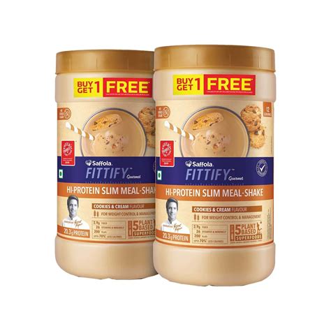 buy saffola fittify hi protein slim meal shake cookies and cream buy 1 get 1 each pack 420 gm