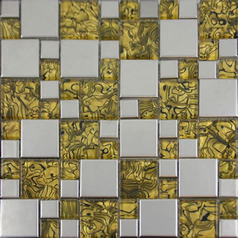 Gold Glass And Porcelain Square Mosaic Tile Designs Plated Ceramic
