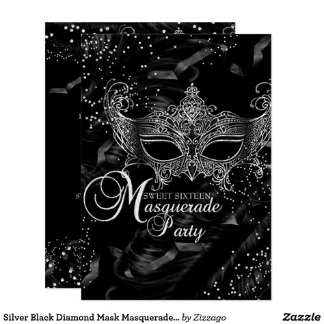 silver black diamond mask masquerade sweet 16 invitation zazzle sweet 16 invitations mask