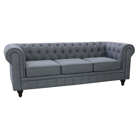 Grace Chesterfield Linen Fabric Upholstered Button Tufted Sofa Grey