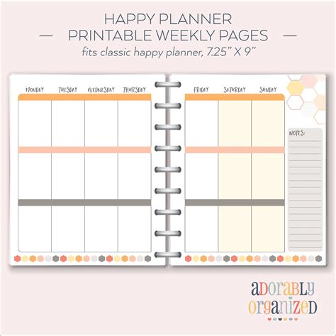 Happy Planner Printable Weekly Planner Refills Inserts 7 X Etsy