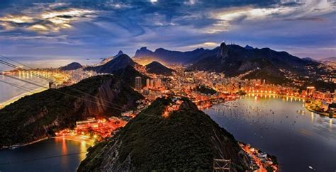 Wallpaper Rio De Janeiro Night City Mountains Aerial View Desktop
