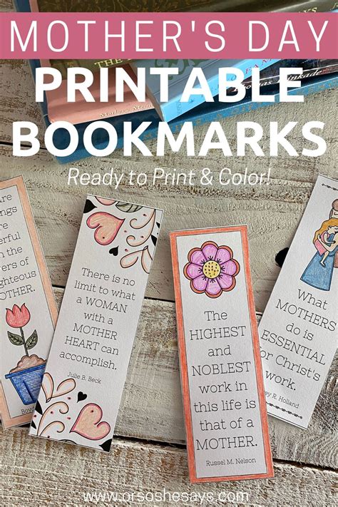 Mothers Day Bookmark Printable ~ Ready To Color Or So She Says