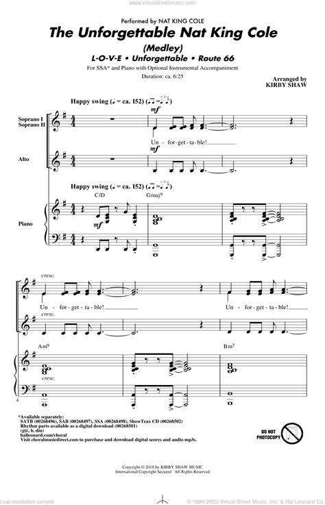 The Unforgettable Nat King Cole Medley Sheet Music For Choir Ssa