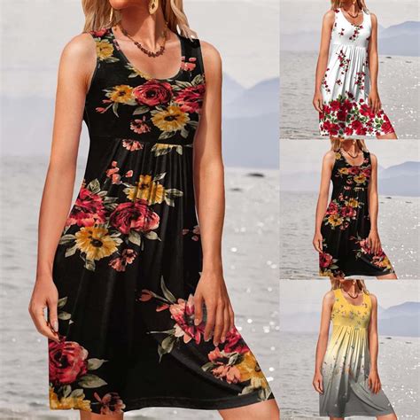 Buy Fashion Women Summer Casual Sleeveless Printed O Neck Vest Dress At